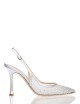 Slingback MYA in nappa laminata con punta in rete e strass argento