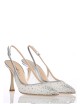 Slingback MYA in nappa laminata con punta in rete e strass argento