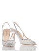Slingback MYA in nappa laminata con punta in rete e strass argento