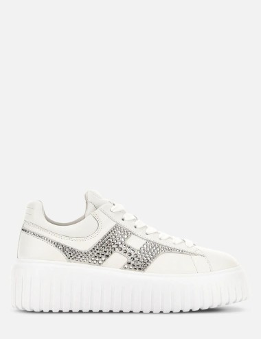 Sneakers H-Stripes con strass Bianco Argento