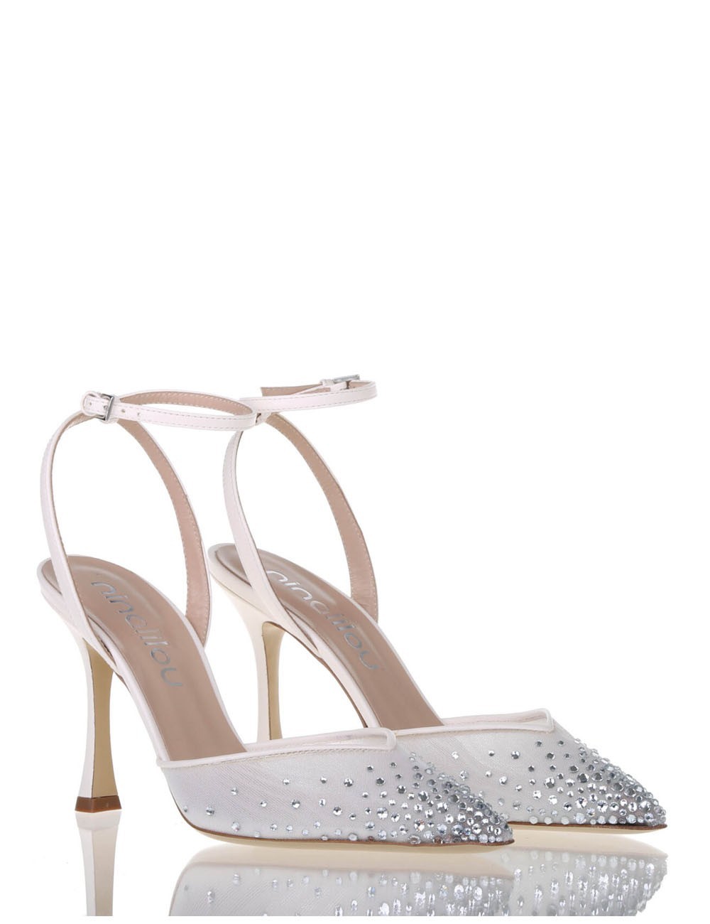 High heel point toe slingback pump in nappa leather with strass MYA avorio