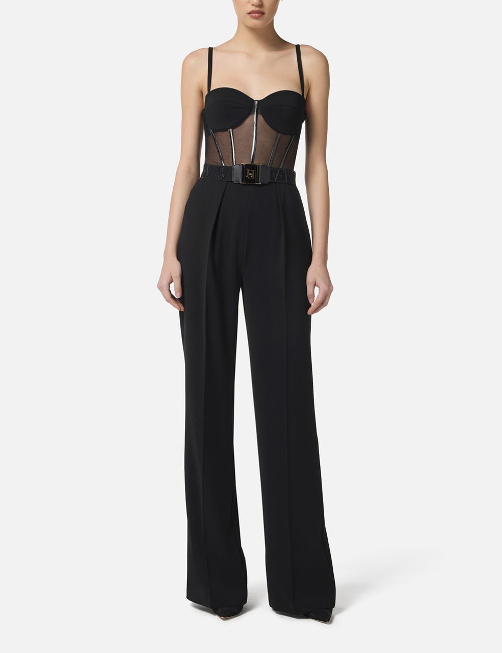 Tuta in crêpe leggero e tulle nero