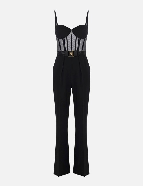 Tuta in crêpe leggero e tulle nero