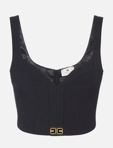 Top in lightweight crêpe fabric with logo details black