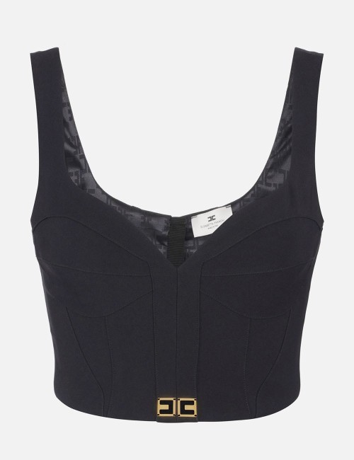 Top in lightweight crêpe fabric with logo details black