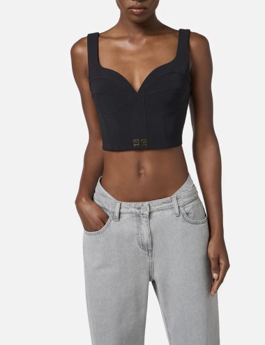Top in crêpe leggero con dettagli logo nero