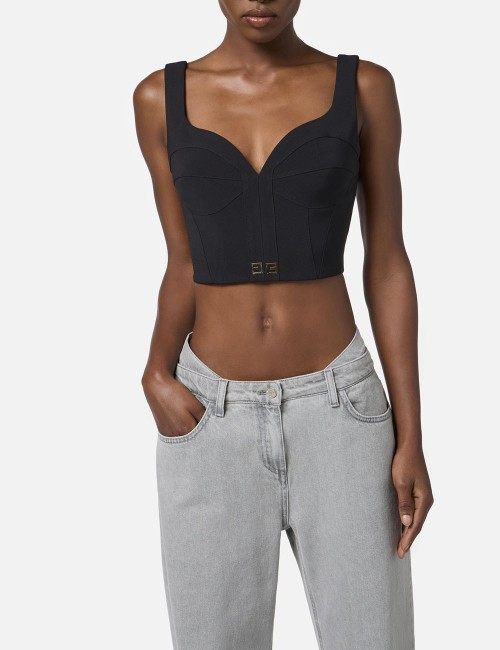 Top in lightweight crêpe fabric with logo details black
