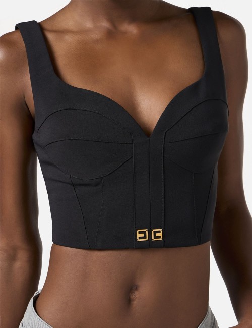 Top in crêpe leggero con dettagli logo nero