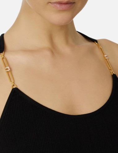 Top in ribbed knit fabric with openwork details black