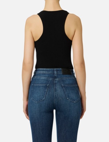 Top in ribbed knit fabric with openwork details black
