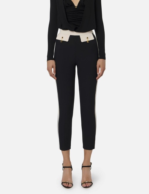 Two-colour trousers in double-layer crêpe fabric black milk