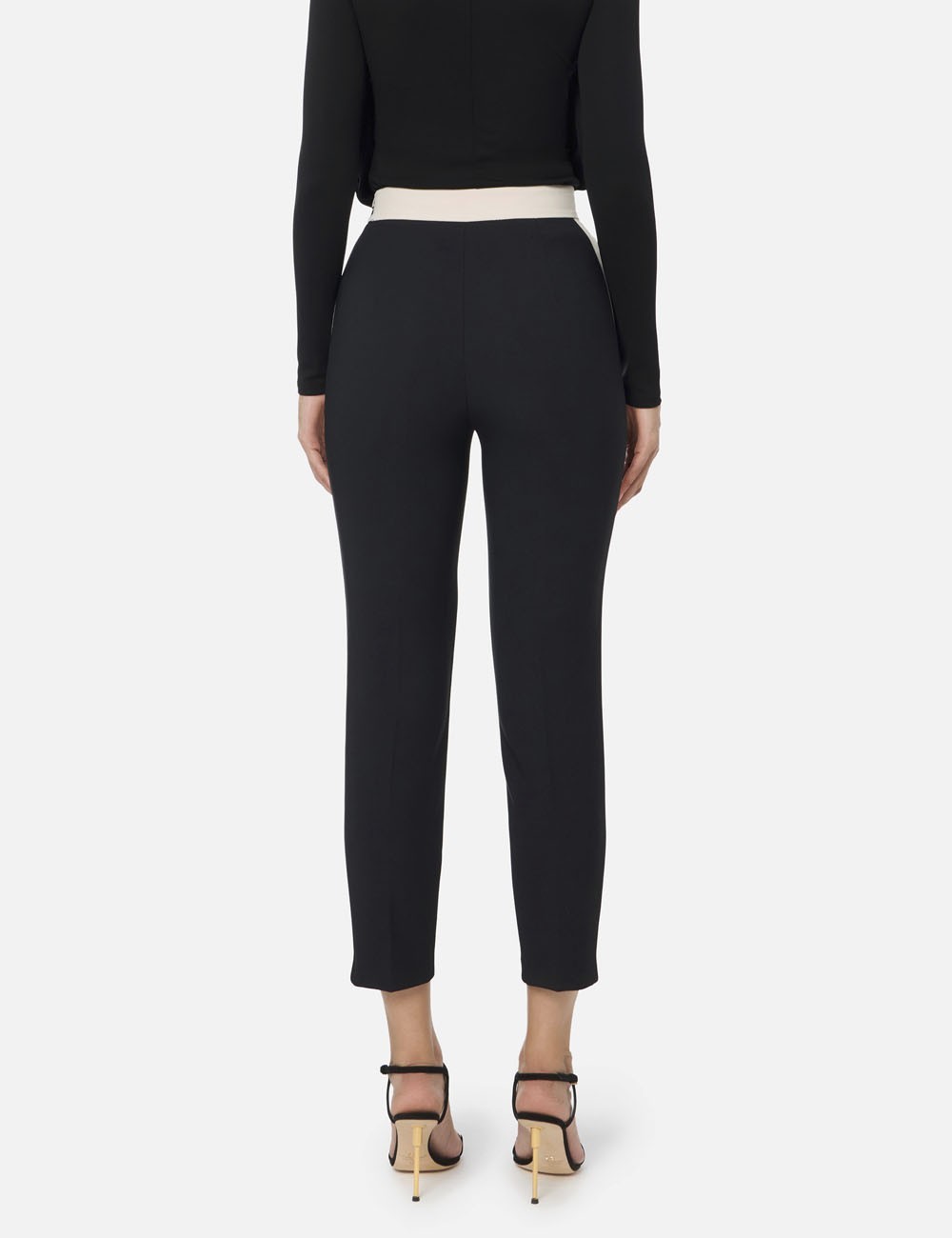 Pantaloni bi-color in doppio crêpe nero milk