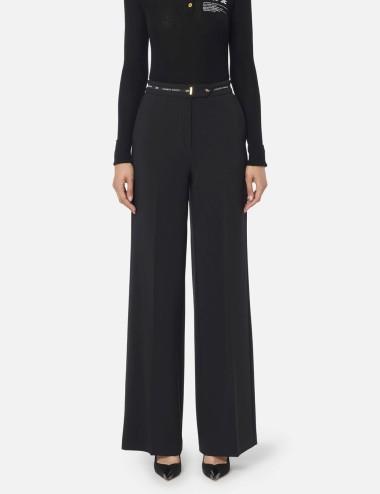 Trousers in lightweight crêpe fabric with logo ribbon nero