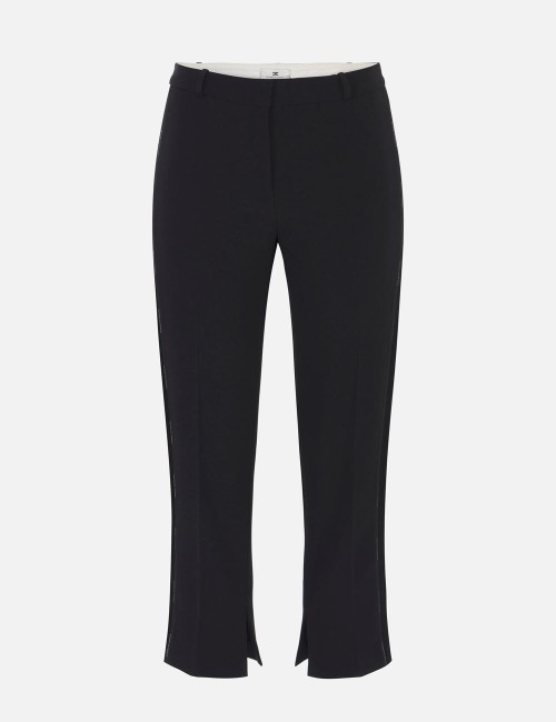 Trousers in lightweight crêpe fabric with tuxedo details black