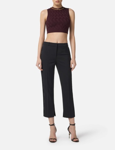 Trousers in lightweight crêpe fabric with tuxedo details black