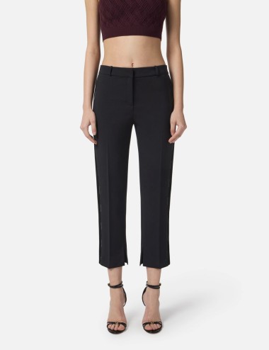Trousers in lightweight crêpe fabric with tuxedo details black