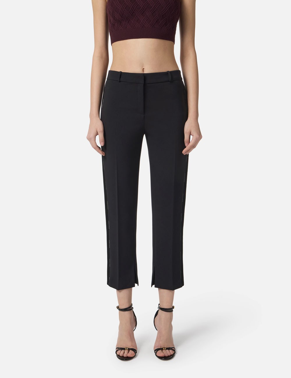 Trousers in lightweight crêpe fabric with tuxedo details black