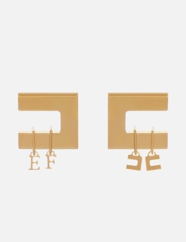 Earrings with double logo charms yellow gold