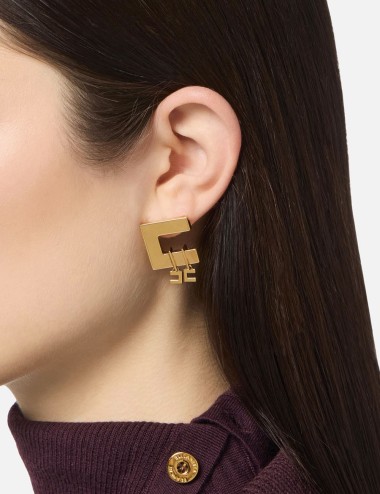 Earrings with double logo charms yellow gold