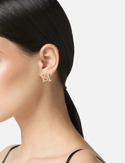 Earrings with double logo yellow gold