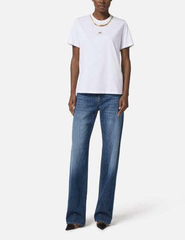 Cotton jersey T-shirt with necklace chalk