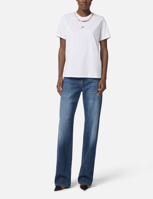 Cotton jersey T-shirt with necklace chalk