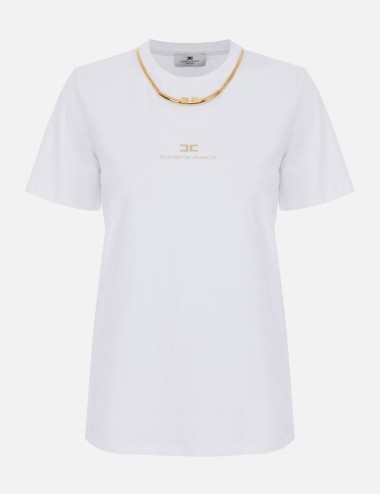 Cotton jersey T-shirt with necklace chalk