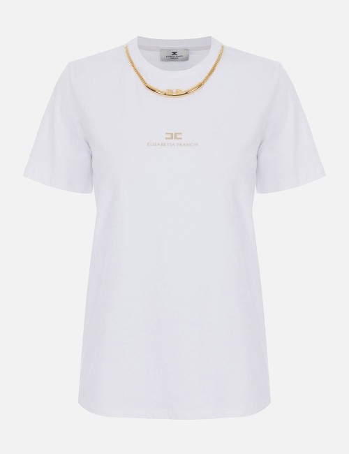 T-shirt in jersey di cotone con collana gesso