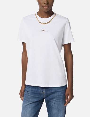 T-shirt in jersey di cotone con collana gesso