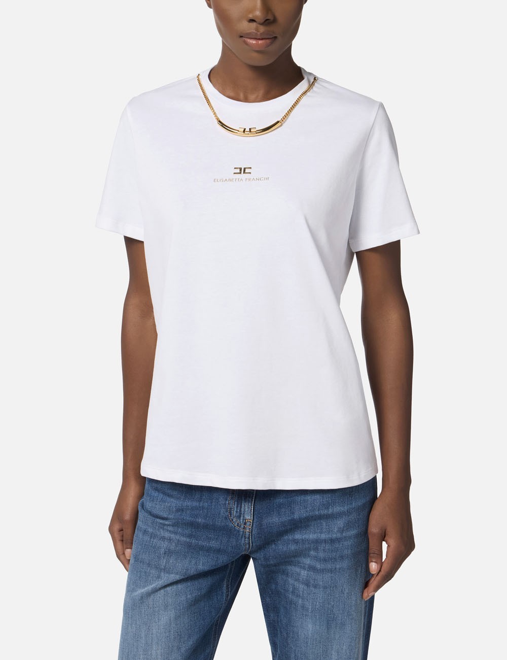T-shirt in jersey di cotone con collana gesso