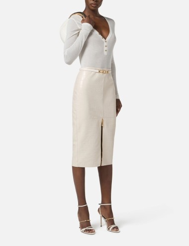 Crocodile print textured skirt milk