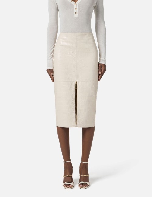 Crocodile print textured skirt milk