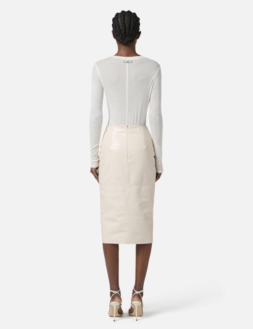 Crocodile print textured skirt milk