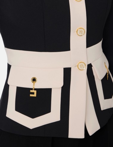 Colour-blocking jacket in double layer crêpe fabric black milk