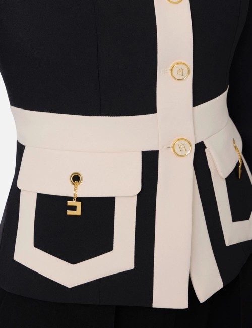 Colour-blocking jacket in double layer crêpe fabric black milk
