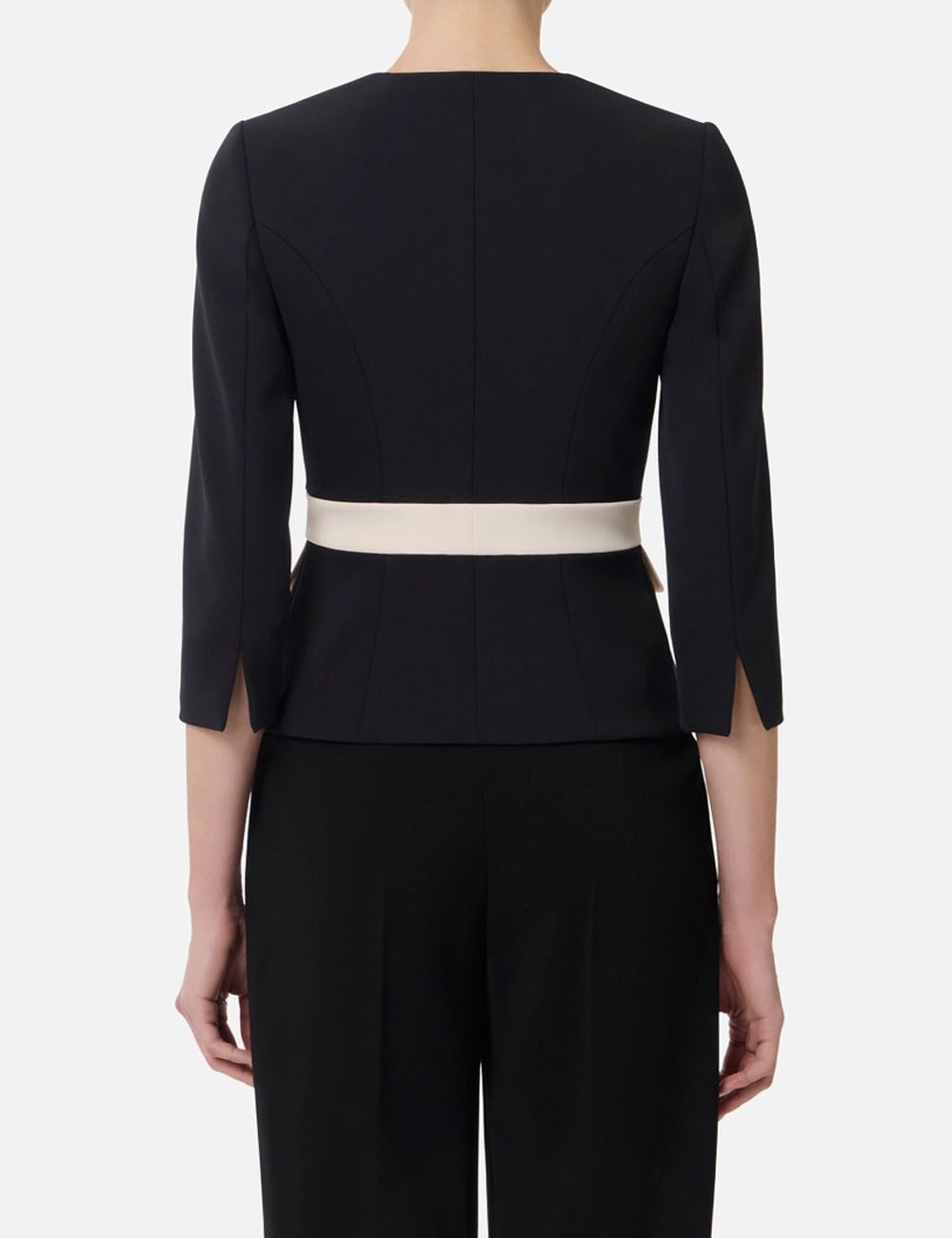 Colour-blocking jacket in double layer crêpe fabric black milk