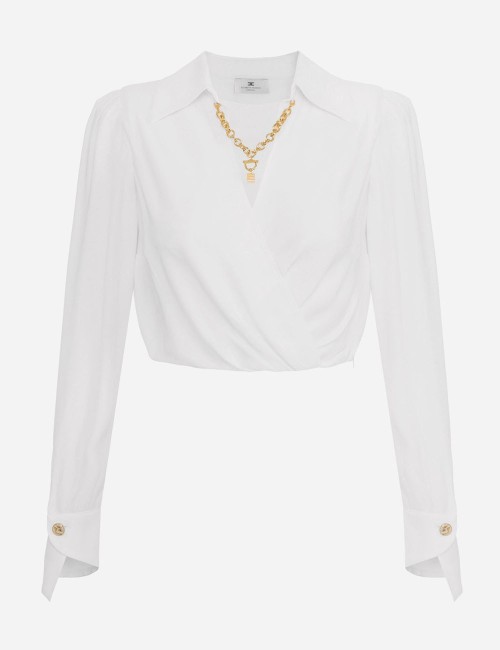 Blouse in georgette fabric with jewel detail ivory