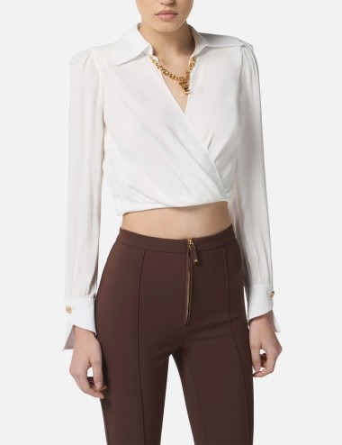 Blouse in georgette fabric with jewel detail ivory