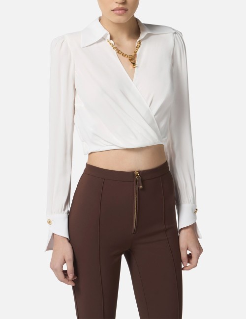 Blouse in georgette fabric with jewel detail ivory