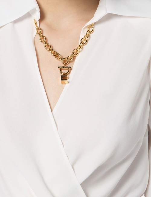 Camicia in georgette con dettaglio gioiello avorio