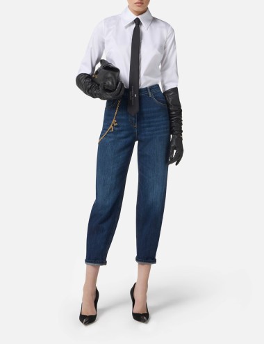 Cotton poplin shirt with logo white