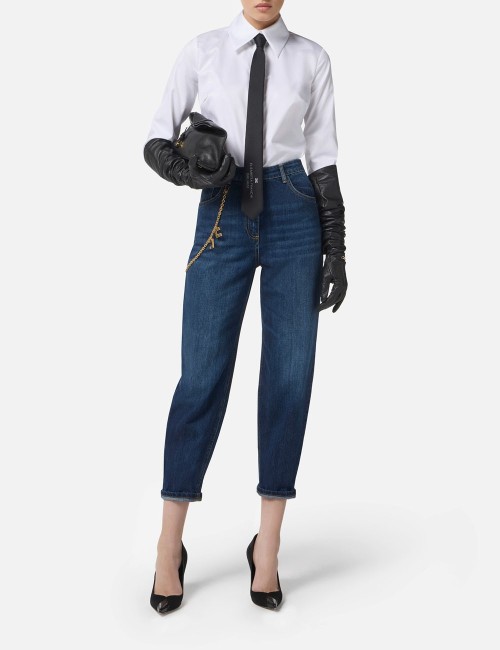 Camicia in popeline di cotone con logo bianca
