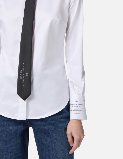 Camicia in popeline di cotone con logo bianca