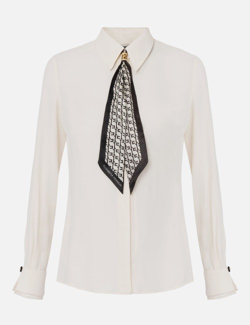 Blouse in georgette fabric with foulard scarf neck milk