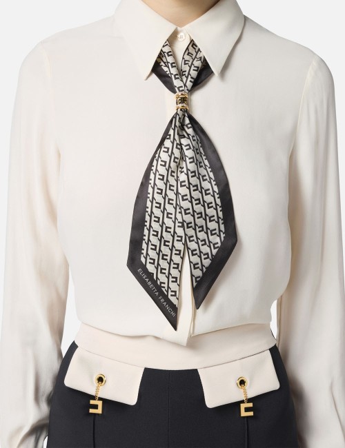 Blouse in georgette fabric with foulard scarf neck milk