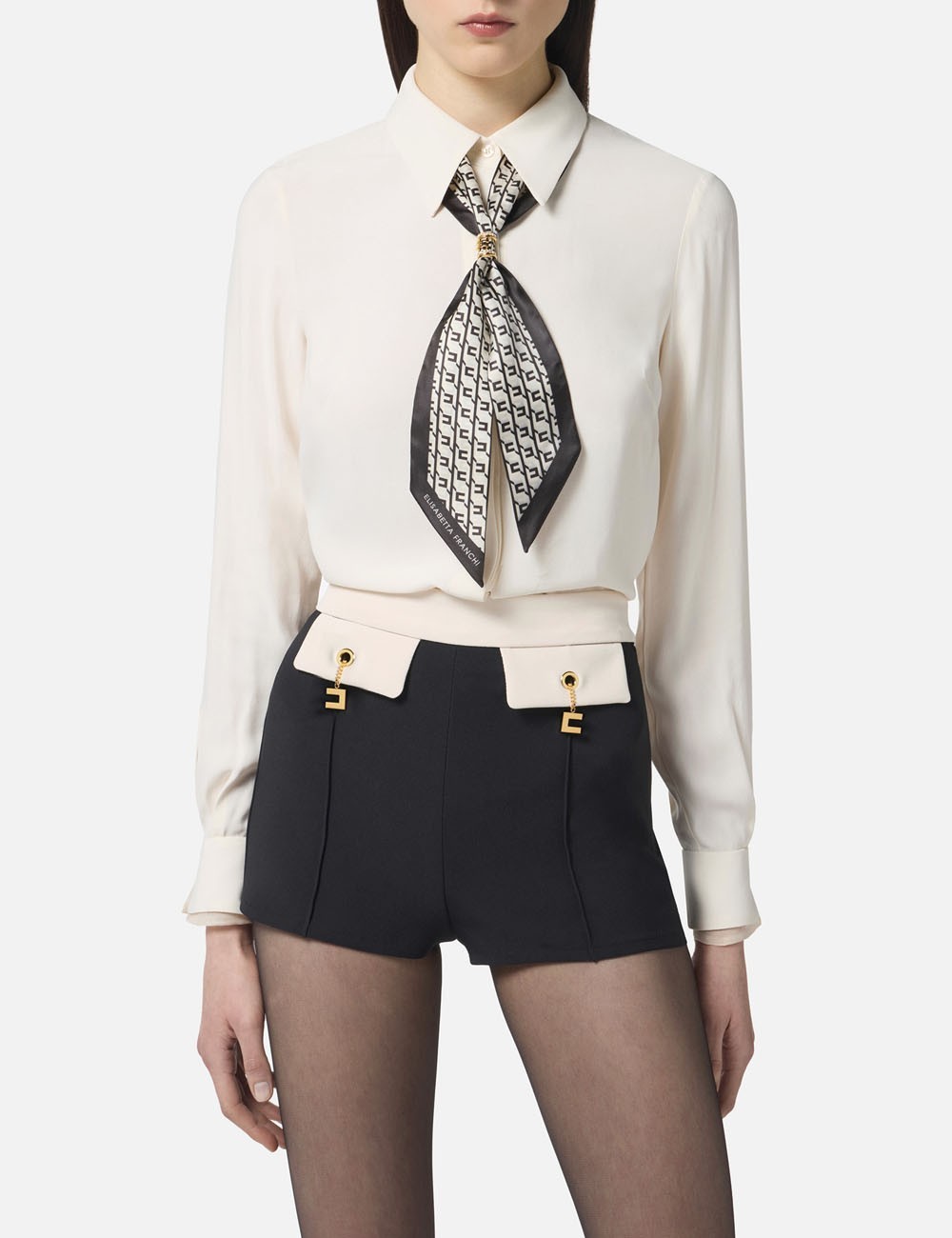 Camicia in georgette con foulard milk