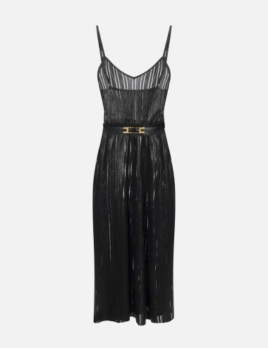 Laminated ribbed knit dress black