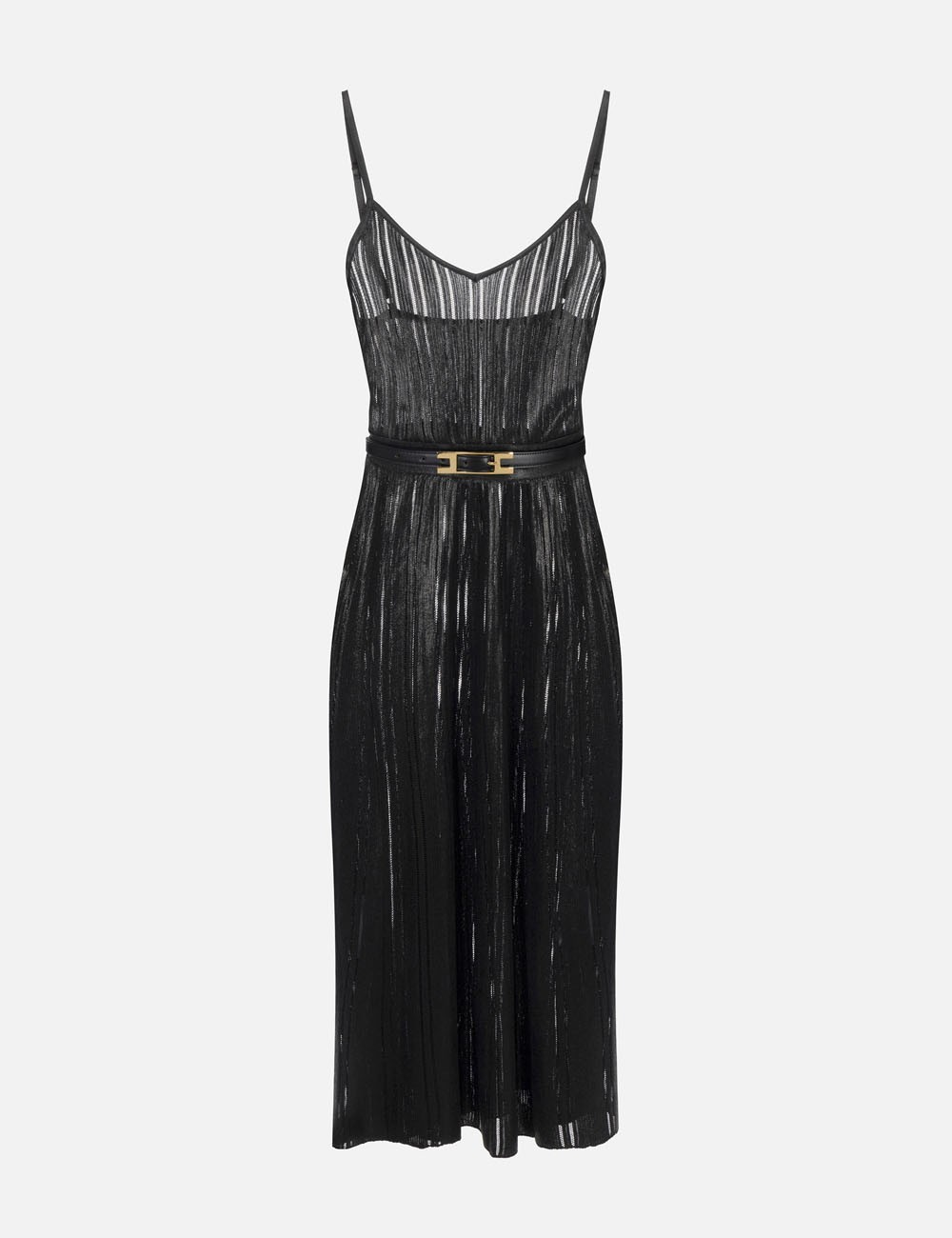 Laminated ribbed knit dress black