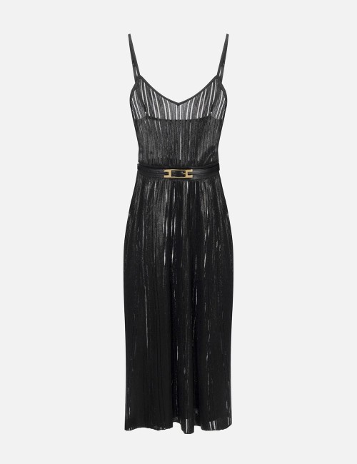 Laminated ribbed knit dress black