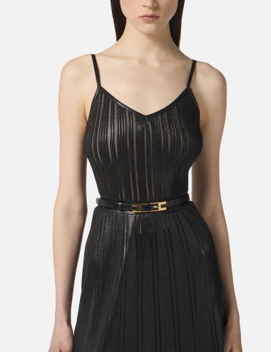 Laminated ribbed knit dress black